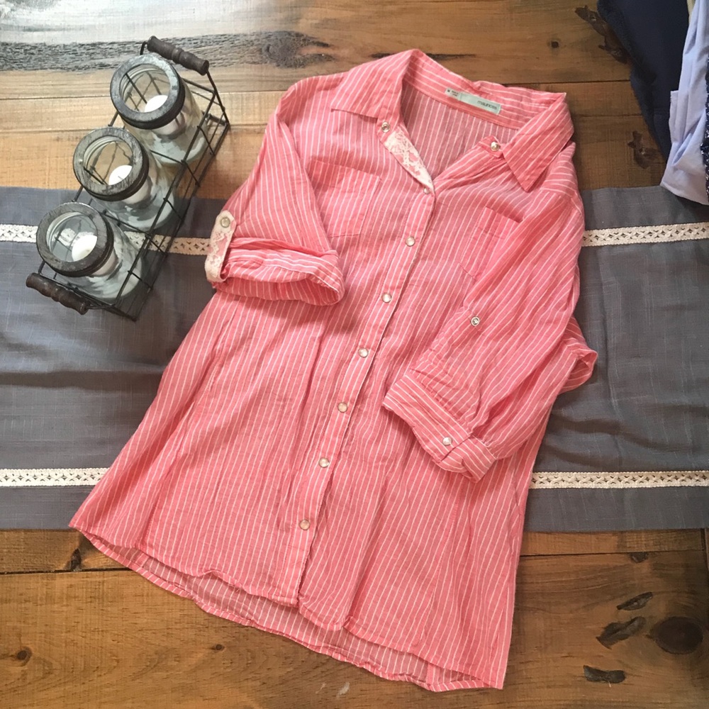Maurice’s Lightweight Pink/White Stripe Button-Up
